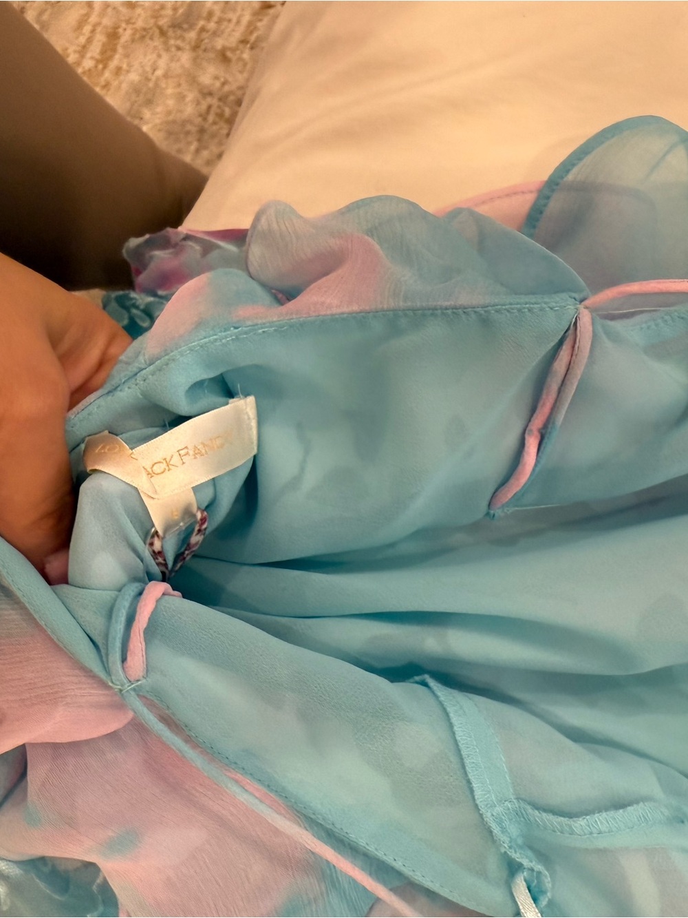 LoveShackFancy Pastel Blue & Pink Ruffled Backless Slip Dress - Picture 4 of 5